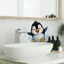 卡通企鹅浴室墙贴，自粘式浴室墙面装饰贴纸，可爱动物梳妆台装饰贴纸，防水清新浴室墙贴 - 彩色 - 查看 10