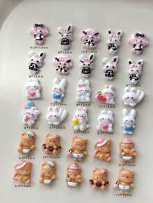 60/30件兔子和熊美甲装饰品，2025新款可爱动物混合套装，包含粉色兔子，树脂美甲装饰，适用于按压式美甲贴片 - 彩色 - 查看 3