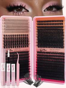680PCS/1360PCS Lash Clusters With Spikes Wispy Eyelash Clusters Kit, D/DD Curl 0.31-0.63inch DIY Lash Clusters, Including T50/80D/100D/120D False Eyelash Clusters, Faux Mink Individual Lashes, Cat Eye Lashes, With Lash Glue, Tweezers, Brush, Suitable For Home DIY, Beginner-Friendly, Natural And Thick, Ideal For Dense And Exaggerated Makeup Styles, Lash Clusters Kit, Eyelash Clusters, Individual Eyelashes, Lashes, Fake Lashes, Perfect For Christmas, Halloween, New Year's, Beauty & Health, Festive Glam Beauty - 黑色 - 查看 2
