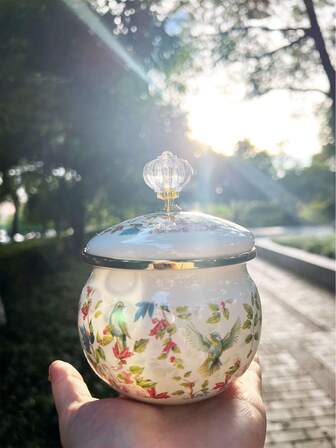 1pc Enamel Canister - Thick Seasoning Jar, Cookie Jar, Coffee Canister, Chili Oil Pot, Storage Jar, Restaurant Condiment Pot, Enamel Lard Jar, Candy Jar, Honey Pot, Moisture-Proof Tea Canister, Available In Multiple Patterns, Suitable For Storing Coffee, Tea And Spices, Great For Kitchen Or Dining Room Decor