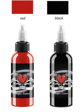 2瓶装黑色和红色纹身墨水套装 - 微针纹身墨水 - 纹身用品 - 专业人体纹身和艺术绘画（30毫升/瓶）