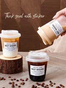 10个/套 加厚PET咖啡杯，带盖保温塑料杯，防漏设计，耐热防溢，翻盖式饮用，是咖啡爱好者的理想之选，也适用于奶茶、咖啡、果汁和其他饮品。非常适合从饮品店外带或自制饮品。时尚实用（附赠贴纸）。 - 彩色 - 查看 9
