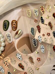 1pc Vintage Animal Print Nail Stickers, Colorful Leopard, Zebra, Cow Pattern Nail Art Decals, DIY Nail Supplies, Salon Accessories - Multicolor - View 2
