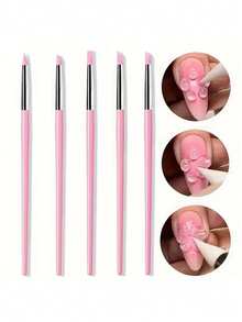 美甲笔套装，包含白色或粉色手柄点钻笔和硅胶印花笔，适用于美甲，必备美甲用品，时尚美甲笔设计