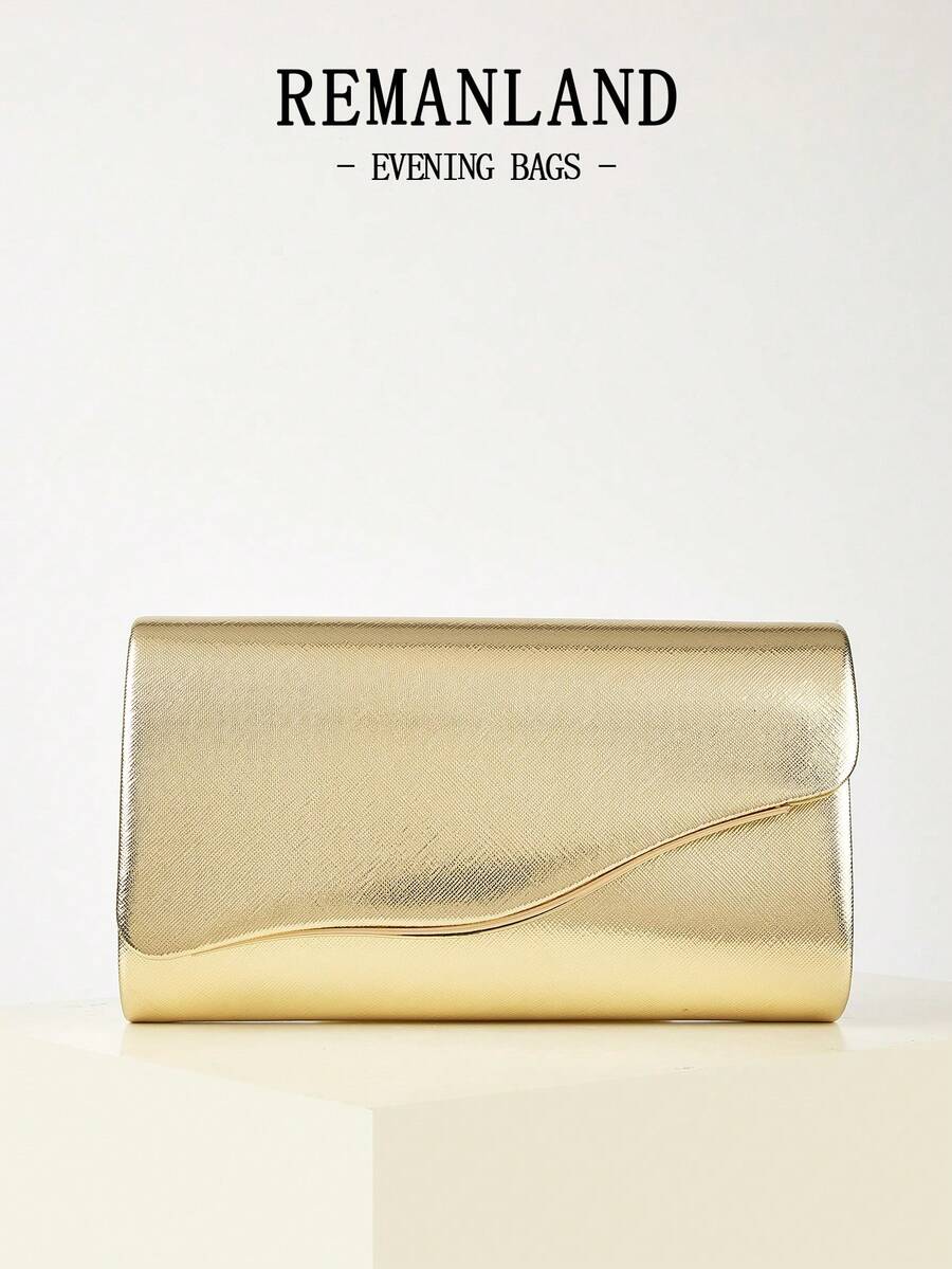 REMANLAND Luxury Elegant Solid Color New Women's Clutch Bag, Charming Fashion Flap Party Evening Bag, Perfect Wallet Design, Built-In Hidden Card Slot Compartment, Detachable Metal Chain Strap, Suitable For Party, Evening, Gathering, Wedding And Other Occasions. - Gold - View 1
