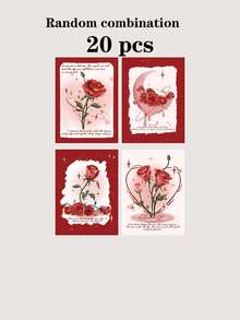 20张手工制作的520情人节贺卡，花店花束卡片，情侣爱情卡片，生日礼盒装饰标签 - 彩色 - 查看 8