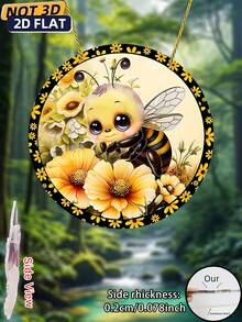 1pc Classic Round Acrylic Bee Wreath Sign, Wreath Decor, Hanging Acrylic Sign For Wall/Room/Home/Restaurant/Bar/Cafe/Door/Yard/Garage, Christmas Party Decoration - Colorful - View 2