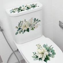 1件套水彩花卉马桶贴纸，自粘防水浴室马桶贴花，家居装饰马桶贴纸 - 彩色 - 查看 6