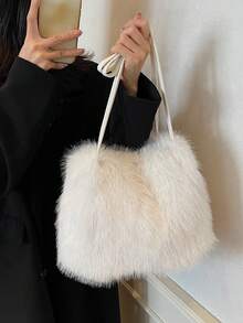 Nuova borsa a mano in pelliccia per autunno/inverno, borsa a tracolla di alta qualità e morbida, versatile - Bianco - Visualizzare 4