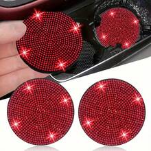 1 pièce Tapis antidérapant pour porte-gobelet de voiture élégant avec strass, base en silicone imperméable et anti-fuite, protège contre les déversements de café, de thé au lait et d'eau, amortit les vibrations et les bruits du véhicule - Dessous de verre pour voiture incrustés de diamants - Voir 11