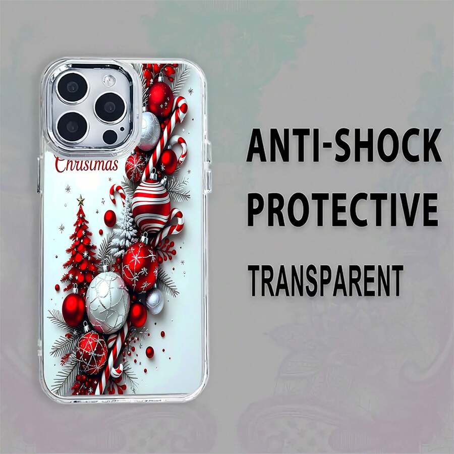 Estuche para teléfono con diseño de adorno navideño y bastón de caramelo Compatible con fundas para teléfonos 17 16 Pro Max 15 Pro Max 13 y 12 Hecho de material TPU a prueba de caídas, resistente al desgaste y cómodo de sostener Un gran regalo para familiares, amigos, seres queridos, novios / novias y para Navidad - transparente - Ver 1