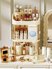 Hộp đựng mỹ phẩm 3 tầng hai cửa dung tích lớn, màu vàng nhạt, kiểu ngăn kéo, thích hợp để đựng phụ kiện trang điểm, trang sức, cọ trang điểm, nước hoa, túi đựng mỹ phẩm, món quà hoàn hảo cho phái nữ, lý tưởng cho ngày Valentine, đồ dùng cần thiết cho mùa tựu trường, trang trí phòng trang điểm. - Nhiều màu - Xem 2