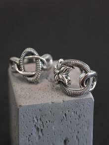 2 Peças Anel de Flor Punk Vintage para Mulheres, Novo Presente de Joias de Festa de Aniversário Artesanal Geométrico Oco e Criativo de Moda - Prata - Visão 4