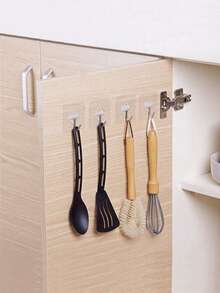 20pcs Strong Adhesive Clear Wall Hooks - Casual Style, Easy To Install, No Drilling Required, Plastic Heart Shaped Utility Hooks For Kitchen And Bathroom - Square - View 5