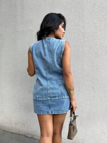Kissmelady 164 Denim Set, Cropped Top And Shorts. Women's Summer Set, Shorts. - Rửa trung bình - Xem 4