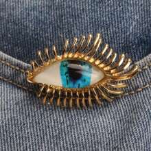 Eye Enamel Brooch, Spiky Frame With Blue-Black Fine Stone Textured Eye Detail, Unique Edgy Design, Durable -Conscious Craft, Stylish Accessory For Dresses, Blazers, Scarves & Edgy-Chic Daily Styling - Vàng - Xem 3