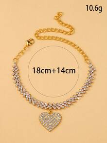 1pc Rhinestone Heart Anklet, Fashionable Personalized Party Jewelry Accessory For Women