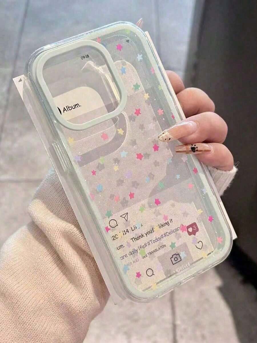 Fashion TrendLuxury INS Glitter Colorful Star Transparent Phone Case, Compatible With 17/16/15/14/13 Pro Max, Soft Shock-Proof Back Cover - Colored Stars - View 1
