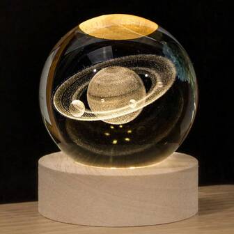 1件套宇宙元素水晶装饰球套装，木质底座+水晶球组合，土星/宇宙水晶球夜灯，生日礼物