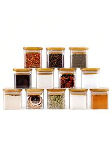 12 Piece 150ml/5oz Glass Sealed Storage Jars, Glass Spice Jar Set, Food Storage Container With Bamboo Lid, Kitchen Food Storage Jar, Perfect For Storing Tea, Coffee, Sugar, Herbs, Spices, Etc., Stackable Kitchen Organizer - 12件裝玻璃密封罐附蓋子 - 查看 11
