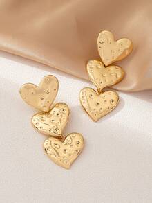 一对经典心形纹理优雅简约百搭耳环，适合作为情人节礼物 - 金色 - 查看 2