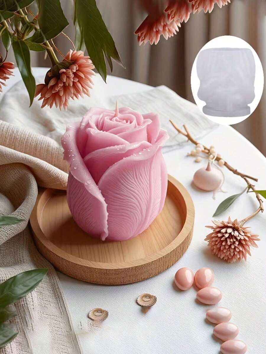 1pc Reusable Silicone Rose Candle Mold Suitable For - DIY Aromatherapy Candle Making, Irregular Rose Petal Shape, Romantic Flower Mold For Valentine's, Christmas, For Party & Home Decoration, Wax Compatible (Not For Candle Shorteners) - White - View 1