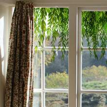 1片绿色叶子藤蔓自粘可移除窗膜 - 半哑光PVC塑料叶子藤蔓贴纸，适用于玻璃表面、镜子、门 - 易于粘贴，不规则藤蔓图案，绿色窗户装饰 - 綠色 - 查看 6