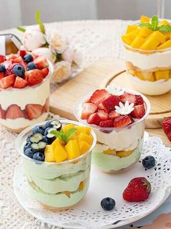 10 piezas Vasos desechables de pudín de crema con tapas, vasos en forma de U para gelatina, crema catalana, copa de helado