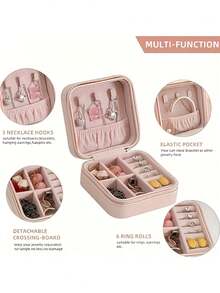 Mini Jewelry Storage Box, Portable Zipper Travel Jewelry Organizer, Women's Gift Box, Multi-Functional Jewelry Display Stand, Suitable For Rings, Pendants, Earrings, Necklaces, Etc. - Multicolor - View 6
