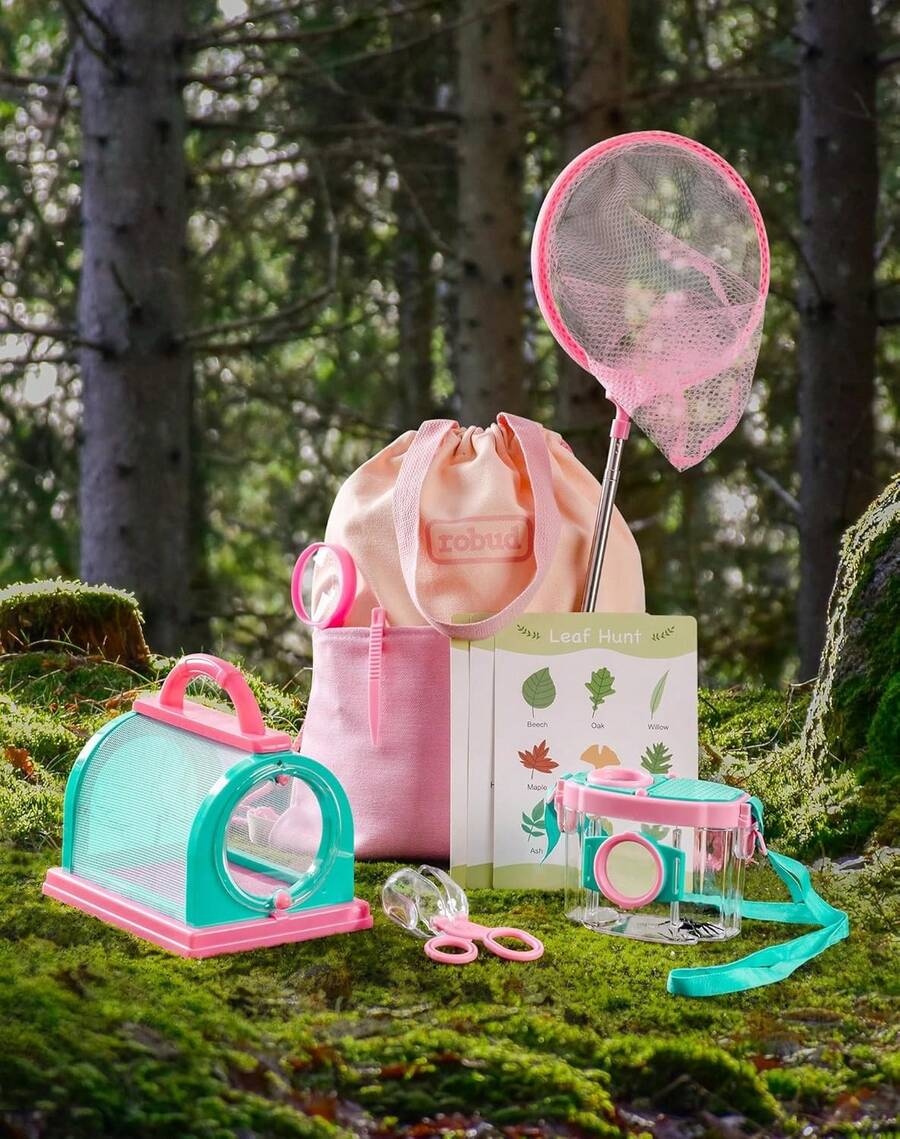ROBUD Pink 8-In-1 Kids Adventure Set With Insect Catch, Magnifying Glass, And Telescopic Net – Outdoor Adventure Set For Children Aged 3 And Up