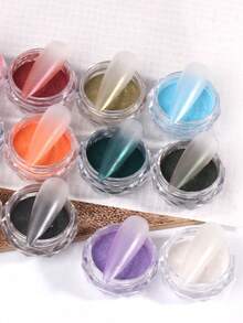 12瓶渐变指甲粉，彩虹糖果色，DIY美甲艺术，猫眼和极光效果，女士情人节春夏秋冬必备礼物，美甲师用品，指甲粉，美甲装饰用品 - 彩色 - 查看 11
