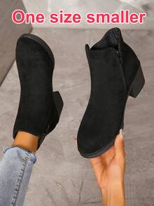 春秋新款时尚休闲厚底短靴，百搭纯色短靴，拉链短靴，黑色短靴，粗跟短靴，优雅切尔西靴，厚底切尔西靴，中跟西部靴，时尚踝靴 - 黑色 - 查看 12