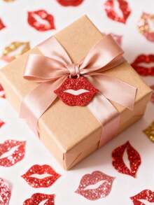 500pcs Red Lips/Heart Confetti, Glitter Paper Lip Cutouts, Versatile Party Decorations, For Wedding, Birthday, Anniversary, Bachelor Party, Christmas, New Year, Graduation, Bar/Bat - Multicolor - View 2