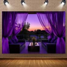1pc Deep Purple Sheer Voile Curtain, Polyester Fiber Backdrop (39x59 Inches, 51x59 Inches, 70.8x90.5 Inches), Universal Holiday Room Decor, Photography Prop, No Electricity Required - Multicolor - View 5