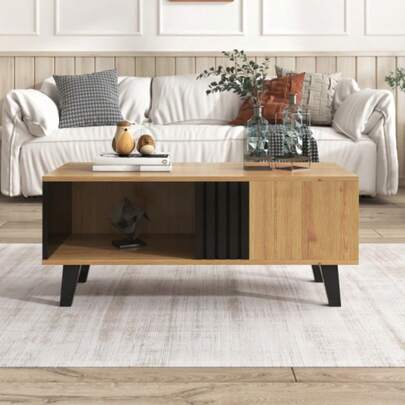 Coffee Table Measuring 100 X 60 X 45 Cm With A Colorful And Black Wood Design. Living Room Table With Drawers, Versatile Storage, And A Unique Style. [OLD SKU: WF313223SAA]