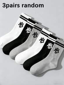 1/3双随机黑白字母印花男女通用中筒袜，休闲运动袜，舒适时尚，适合日常穿着，四季皆宜，学院风 - 彩色 - 查看 1