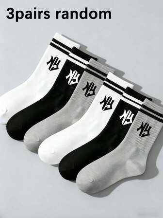 1/3 pares de calcetines hasta el tobillo unisex con estampado de letras en negro y blanco aleatorio, calcetines deportivos casuales, cómodos y de moda para uso diario, adecuados para todas las estaciones, estilo universitario