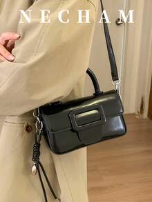 1pc Minimalist Fashion Street Handbag Small Bag, PU Material, Women Commuter Shoulder Bag - Black - View 4