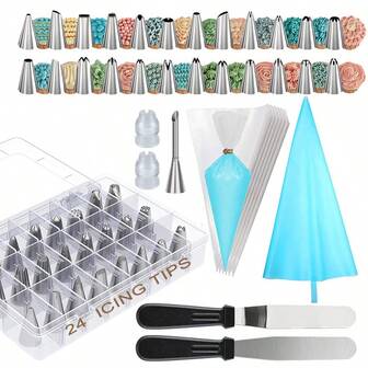 50 piezas Herramientas para decorar pasteles - Boquillas de tubería de glaseado, 20 piezas Bolsas de tubería desechables y 1 pieza Bolsa de tubería de silicona, Espátula, Mantequilla, Glaseado, Queso, Pan, Masa, Pastelería, Postre Utensilios de cocina DIY, regalo perfecto para amantes de la repostería