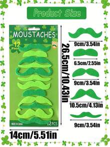 1/2set St. Patrick's Day Green Mustache, St. Patrick's Day Simulation Adhesive Creative Fake, Green Mustaches Beard Cosplay Halloween Costume Accessory. - Green - View 4