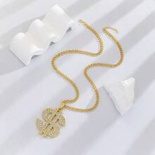 Hip Hop Domineering Thick Dollar Symbol Necklace Alloy Diamond Chain Personalized  Men's  Pendant - 金色 - 查看 4