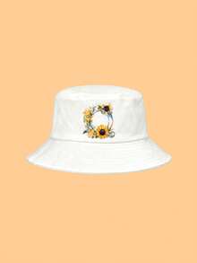 儿童白色彩色向日葵字母图案遮阳帽，26个字母可定制，时尚优雅多功能轻便防紫外线渔夫帽，适合作为生日/节日礼物，男孩/女孩户外日常、钓鱼、徒步旅行、休闲、上学等场合佩戴。 - 白色 - 查看 15