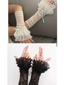 1 Pair Lace White Multi-Layer Ruffle Bow Lolita Anime Style Arm Sleeves, Suitable For Weddings, Balls+Winter Gear+Gloves Bear+Christmas - A Pair Of White Shoes With a Bow - View 13