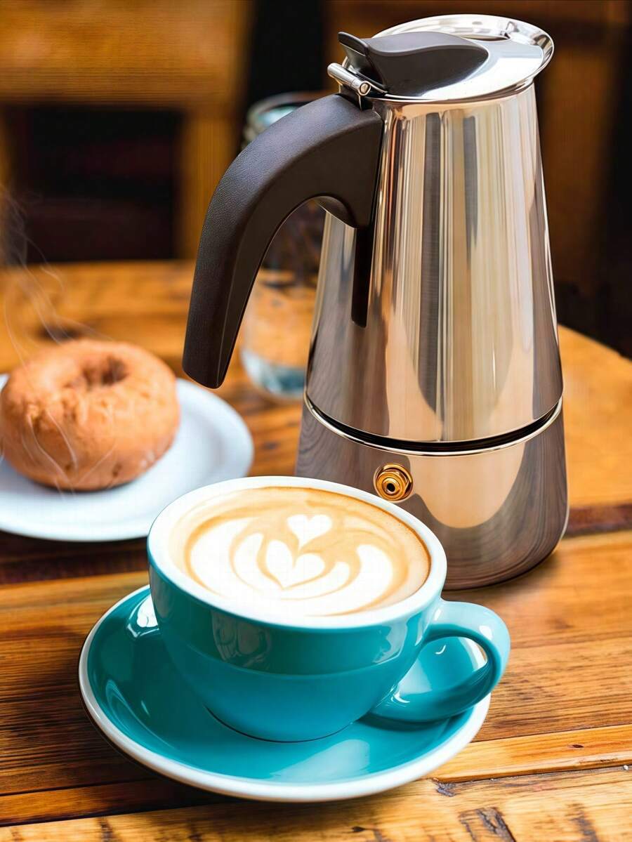 Cafetera de acero inoxidable plateada con mango resistente al calor, apta para cocinas eléctricas y de gas, pero no para cocinas de inducción. Apta para todo tipo de cocinas, para uso doméstico y de camping. Cafetera clásica de acero inoxidable, apta para inducción/llama abierta. Cafetera de acero inoxidable, moka italiana, cafetera/molinillo de mano portátil de estilo europeo, equipo de camping, fácil de transportar, utensilios de cocina.