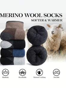 5 perechi de șosete pentru bărbați până la jumătatea gambei, căptușite și întărite din pluș, pentru toamnă și iarnă – șosete sport calde, perfecte pentru activități în aer liber, cum ar fi alpinismul și schiul pe timp de iarnă