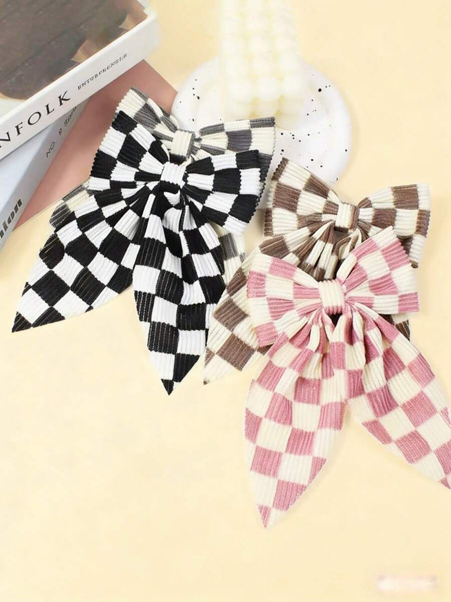 2PCS Handmade Plaid Hair Clips Triangle Scarf Girls Hair Accessories Velvet Bow Hair Clips Versatile Simple Back Of Head Hair Clips Daily Wear Hair Accessories
