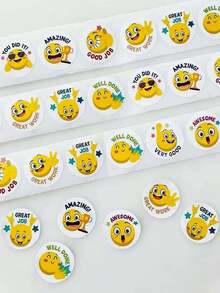 500张/卷卡通黄色表情贴纸，1英寸，教师可用于表扬和鼓励学生。适用于文具、书籍、手机、笔记本电脑、台式电脑、头盔、水瓶、眼镜等。多用途PVC防水贴纸，可爱笑脸奖励贴纸，500张/卷，2.5厘米自粘贴纸，包装胶带封口贴纸。 - 彩色 - 查看 7