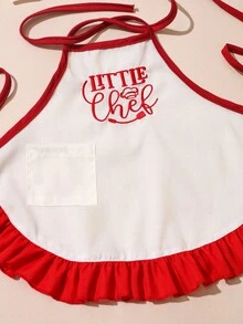 婴儿红色刺绣厨师摄影服装，白色厨师帽和围裙套装，婴幼儿男女通用摄影服 - 紅色 - 查看 4