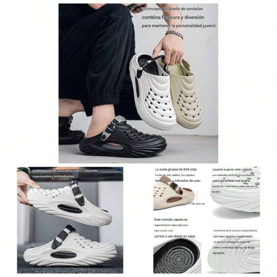 Sandalias transpirables sin cordones para hombre, cmodas sandalias de playa antideslizantes e impermeables, para deportes al aire libre, para caminar, viajar y uso casual - 25,0~25,5 cm + Negro - Ver 1