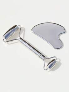 2pcs Dual Head Roller + Heart-Shaped Stainless Steel Gua Sha Board, Universal Facial Massage Tool - Lift And Tone Skin, Relieve Tension, Promote Health - Holiday Gift, Stainless Steel Fascia Knife Muscle Fascia Repair Knife, Fitness Sports Therapy Gua Sha Knife, Muscle Relaxation Knife - Silver - View 6